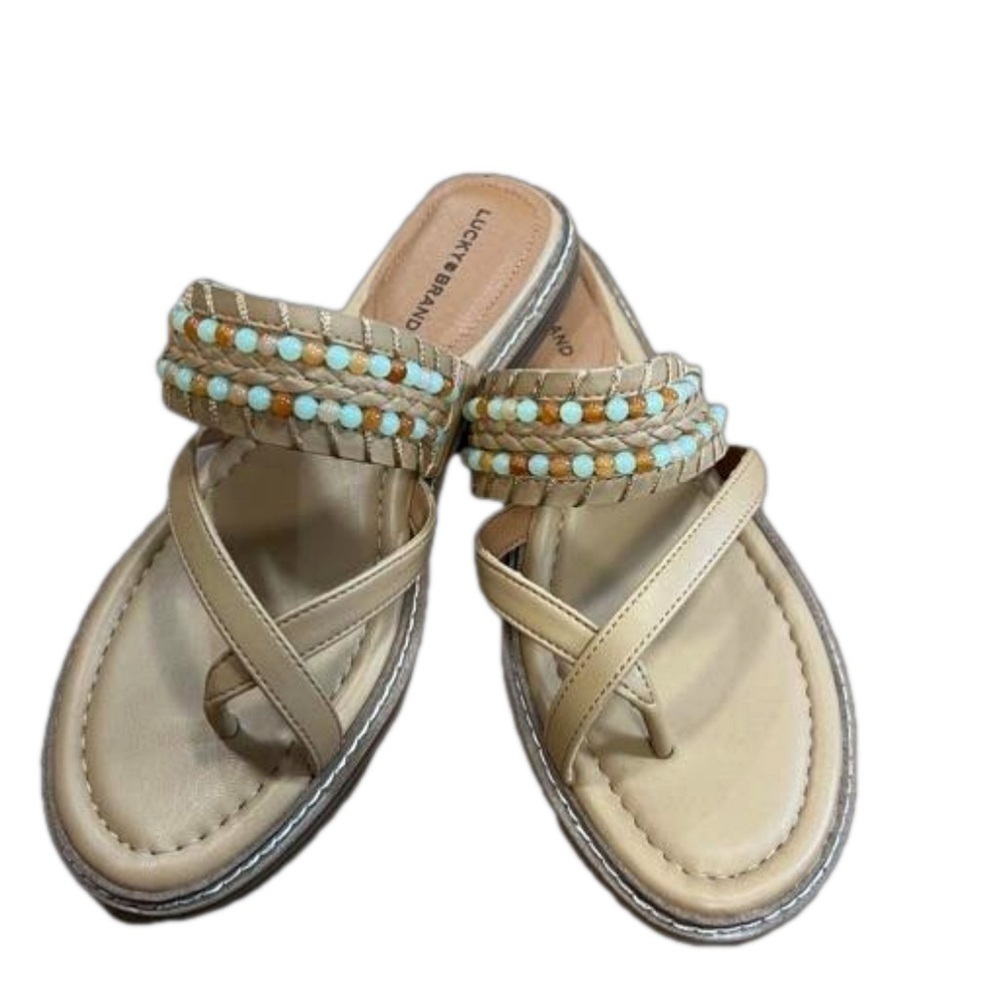 Lucky Brand Women’s Kaykey Beaded Crisscross  Slide On Sandals Size 9 NWOT